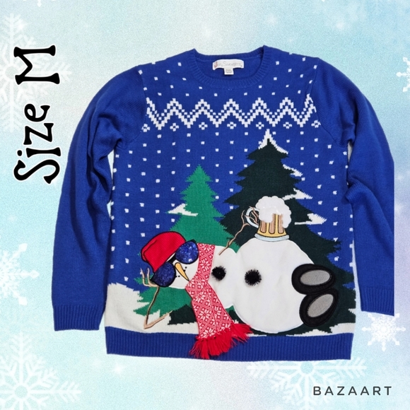 Ugly Christmas Sweater| Jolly Sweater| Snowman with Beer Mug Size M - Picture 1 of 7